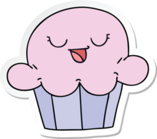 sticker of a quirky hand drawn cartoon happy cake png