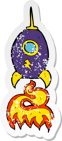 retro distressed sticker of a cartoon spaceship png