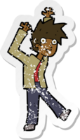 retro distressed sticker of a cartoon excited boy png