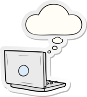 cartoon laptop computer and thought bubble as a printed sticker png