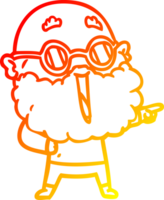 desenho de linha de gradiente quente desenho animado homem alegre com barba apontando o dedo png