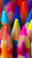 AI generated Colorful crayon tips close-up for creative concepts photo