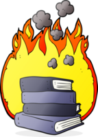 cartoon stack of books burning png