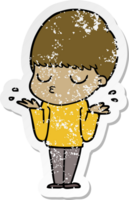 distressed sticker of a cartoon calm boy png