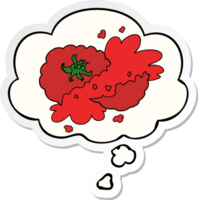 cartoon squashed tomato and thought bubble as a printed sticker png