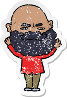 distressed sticker of a cartoon man with beard frowning png