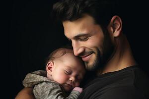 AI generated A proud father holding his baby in his arms. AI generated photo