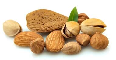 Dried nuts on white backgrounds photo