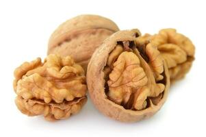 Dried walnuts on white backgrounds photo