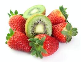 Kiwi and strawberry on white backgrounds photo