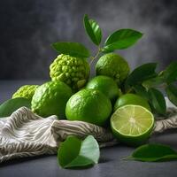 AI generated Ripe bergamot on a gray background photo