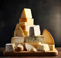 AI generated Traditional cheeses on the board. Healthy food photo