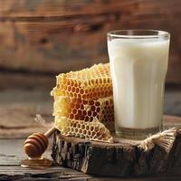 AI generated Hot milk and honeycomb closeup photo