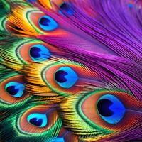 AI generated colored peacock feathers photo