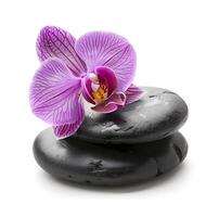 AI generated Spa stones with orchids flower photo