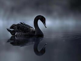 ai generado negro cisne en el lago foto