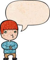 cartoon man thinking and speech bubble in retro texture style png