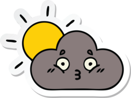 sticker of a cute cartoon storm cloud and sun png
