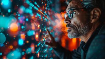 AI generated Man With Glasses Looking Out a Window photo