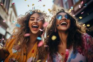 AI generated Joyful Friends Celebrating with Confetti photo