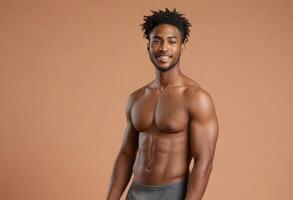 AI Generated A shirtless athlete with a confident smile and muscular physique. photo