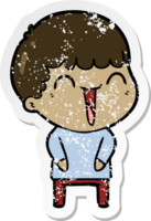 distressed sticker of a cartoon happy man png