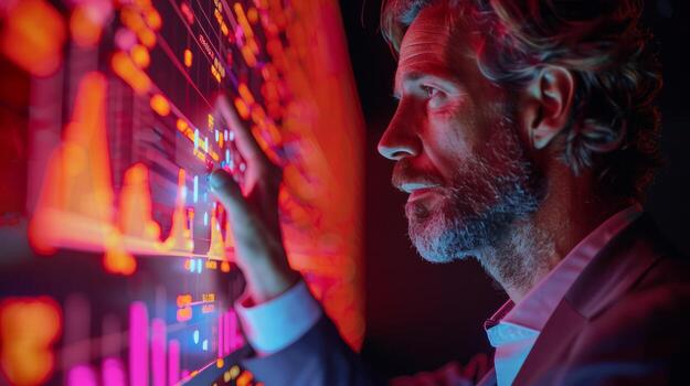 AI generated Man With Glasses Looking Out a Window photo