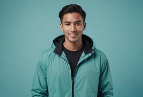 AI Generated A casually dressed man in a winter jacket presents a relaxed yet stylish appearance. photo