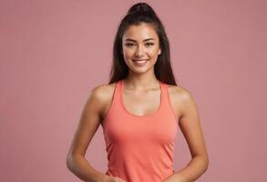 AI Generated Fit young woman in orange tank top ready for gym. Healthy and active lifestyle. photo
