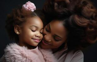 AI generated beautiful photo of a black mother and daughter relaxing together in close proximity