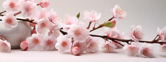 ai generado un manojo de melocotón flores en el mesa foto