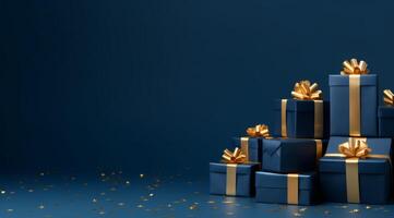 AI generated a bunch of blue gift boxes on a blue background photo