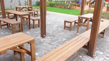 Close-up of a wooden picnic table in istanbul video