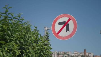 No Left Turn Sign traffic sign against blue sky video