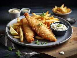 AI generated Fish and Chips food photo