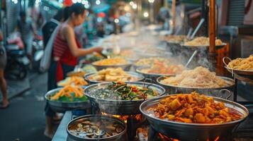 AI generated A lively shot of a person enjoying a delicious street food meal photo