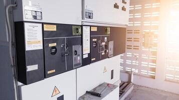 The Cubicle panel on the distribution substation room for control power plant. photo