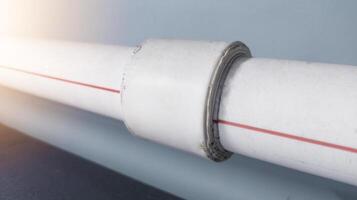 Polypropylene pipe connection lines for hot water. photo