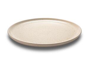 High angle view of empty brown spotted shallow ceramic plate isolated on white background with clipping path. photo