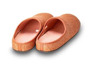 Pair of soft warm home slippers isolated on white background with clipping path photo