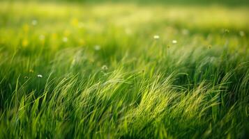 AI generated A minimalist composition of a grassy meadow, with tall grass swaying in the wind photo