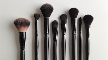 AI generated featuring a set of makeup brushes arranged neatly on a white background photo