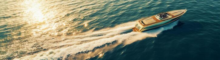 ai generado un hermosa motor barco de viaje a lo largo en el mar foto