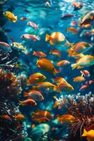 ai generado vistoso pescado nadando en un coral arrecife foto