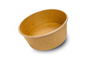 Side view closeup of empty single brown paper bowl isolated on white background with clipping path. photo