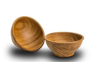 Closeup view of wooden cups isolated on white background with clipping path. photo