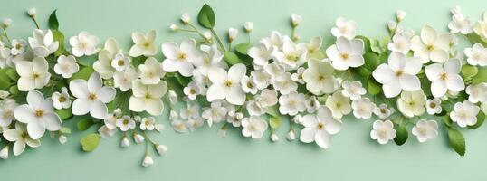 AI generated a green backdrop with white flowers and flowers photo