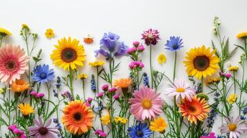 AI generated A minimalist arrangement of bright summer flowers like sunflowers and daisies photo