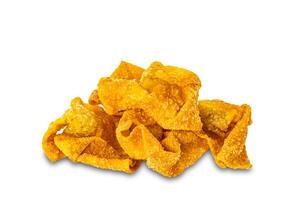 Pile of crispy delicious homemade deep fried wontons isolated on white background with clipping path. photo