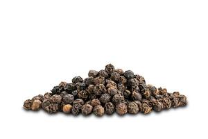 Closeup view pile of natural black pepper seeds on white background with clipping path. photo